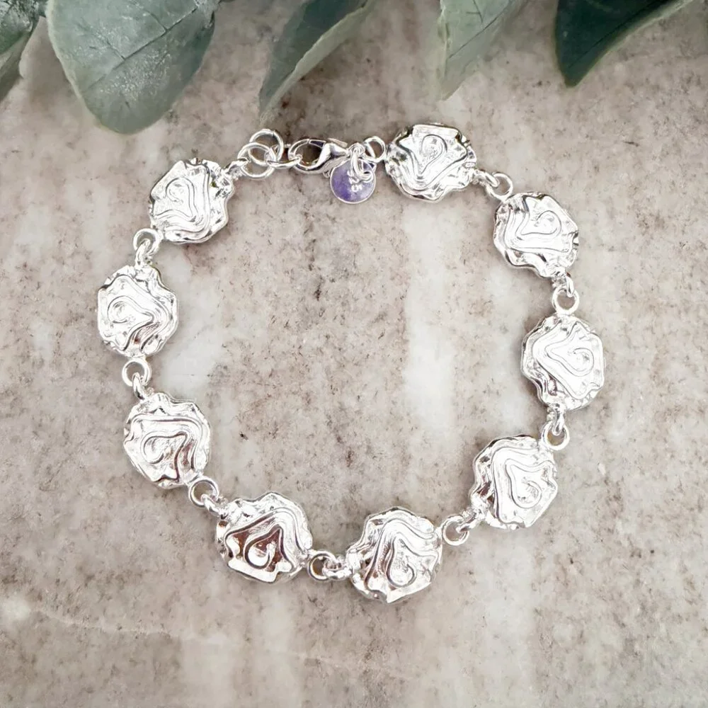 925 Sterling Silver Flower Chain Link Bracelet
